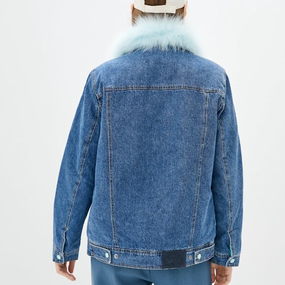 NWT DASTI Women's Sherpa Trucker Collar Jacket – Blue Denim & Mint Sherpa - Picture 2 of 5